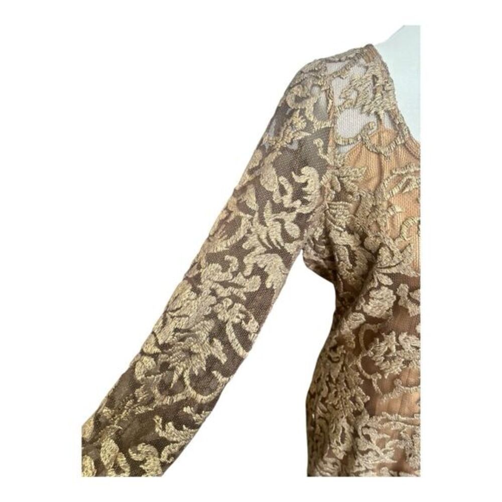 Kay Unger Gold Lace 3/4 Length Sleeve Slip Dress Cocktail Party Formal Size 8 - Picture 3 of 8
